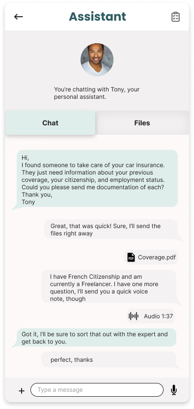 Assistant chat interface