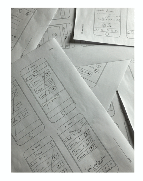 Paper wireframe sketches for Nuutown