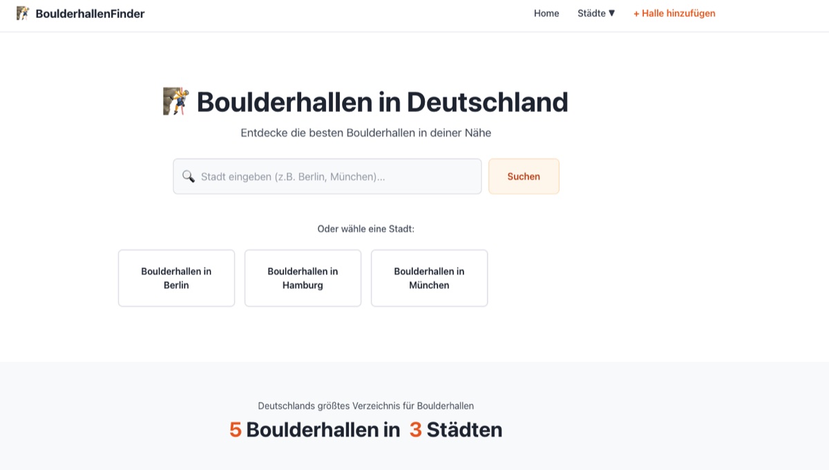 BouldderhallenFinder homepage