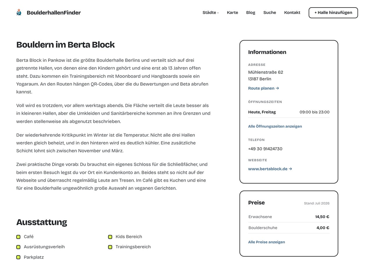 Berta Block gym profile page with a researched price card