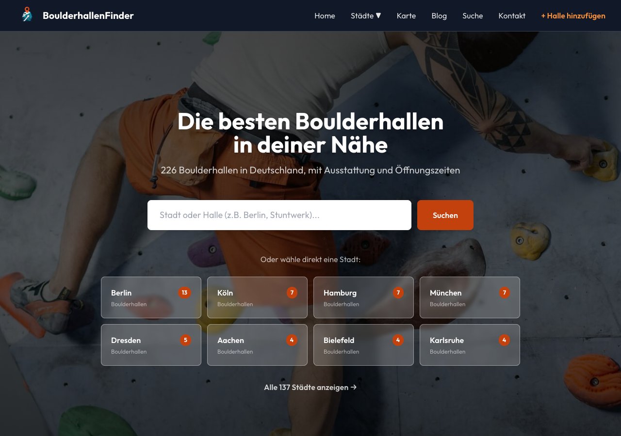 BoulderhallenFinder homepage, prior version