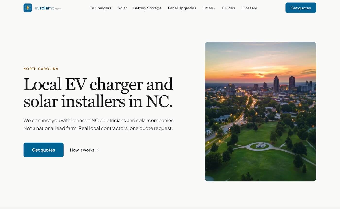 EVSolarNC homepage