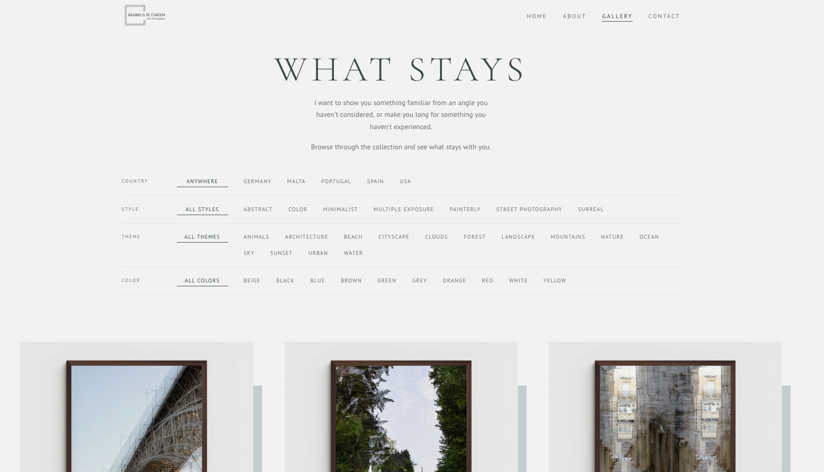 Gallery page with category filters